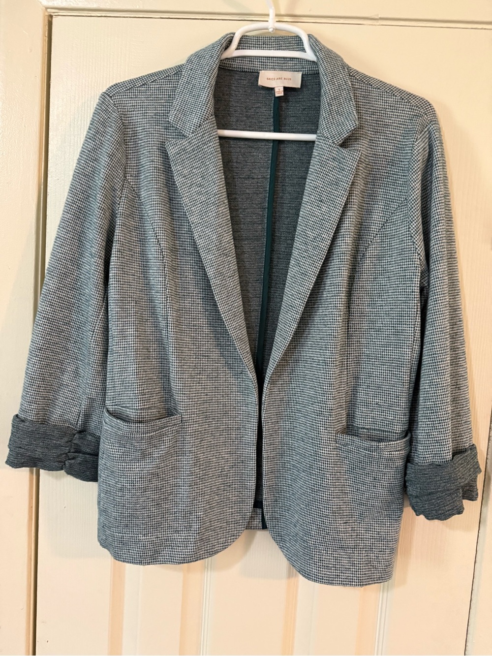 Blue Houndstooth Knit Blazer